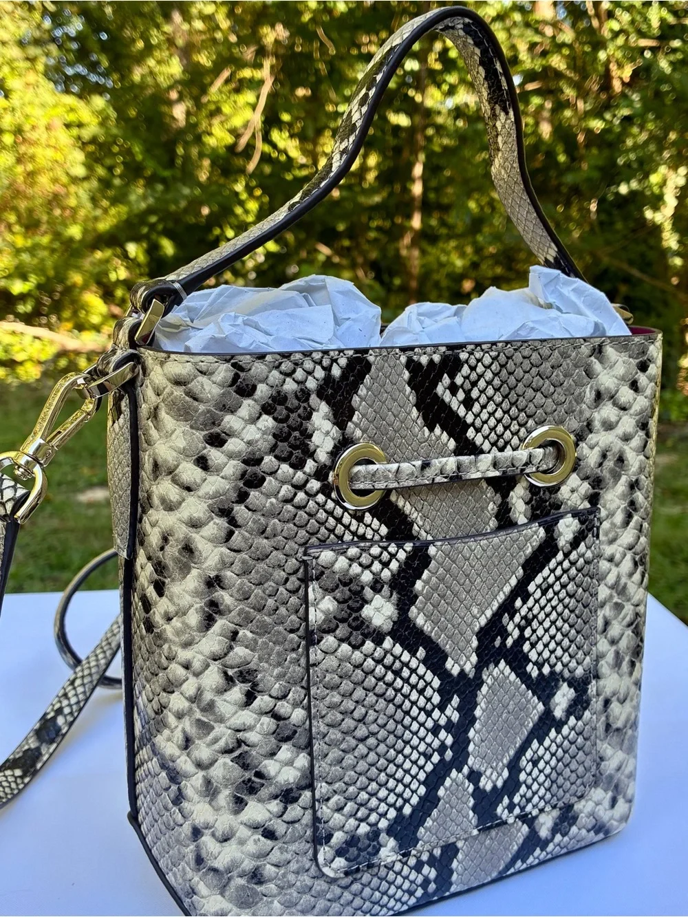 NWOT KATE SPADE EVA EXOTIC SMALL BUCKET BAG & CARD HOLDER - PYTHON